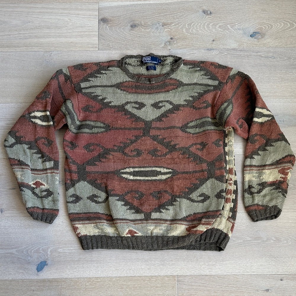 Vintage polo Ralph Lauren hand knit Men's Patterned Sweater western sz xl